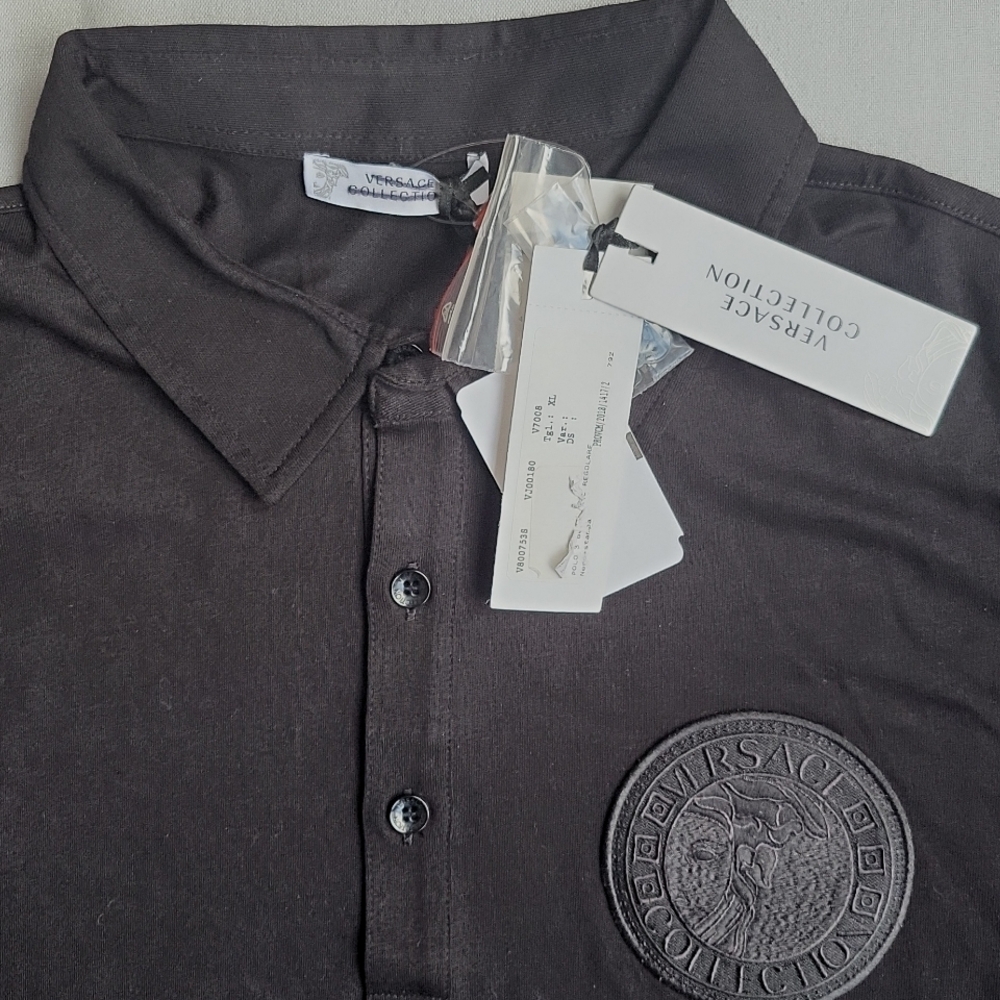 NWT$450 Versace Collection Embroidered Round LOGO 3 Button Polo Shirt - Picture 8 of 15